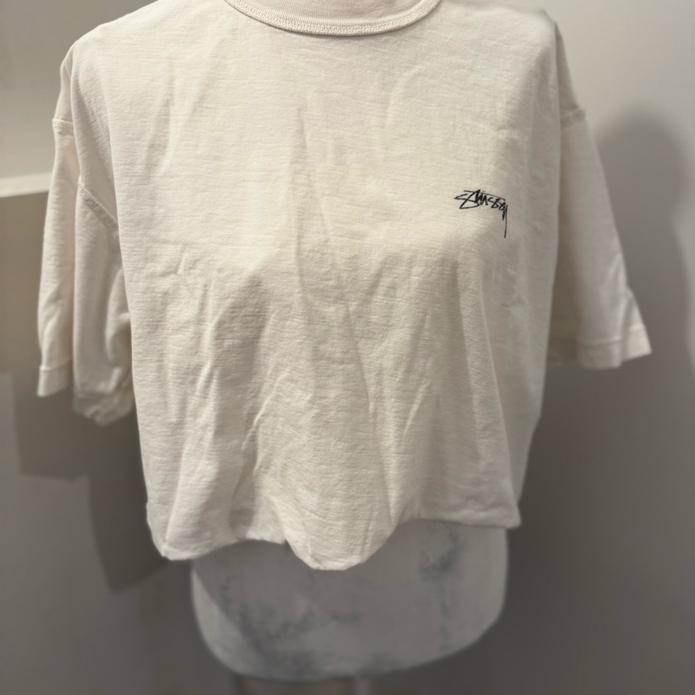 Stussy White Cropped Logo Tee - Women